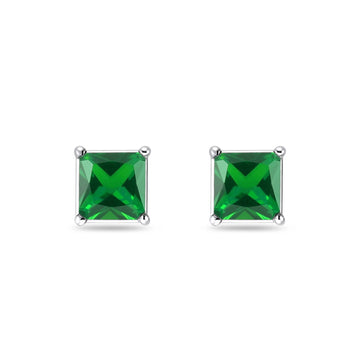 Solitaire Princess Cut Stud Earrings Simulated Green Emerald CZ 925 Sterling Silver